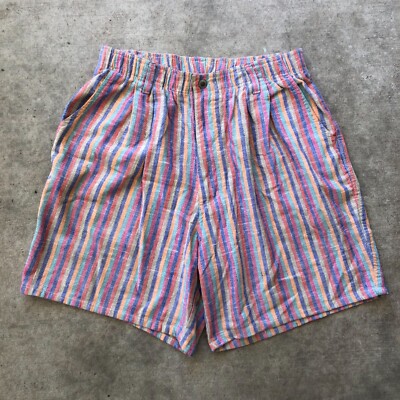 Vintage Ocean Pacific Striped Shorts OP Rainbow Size Large Waistband 32-36  - Main Image