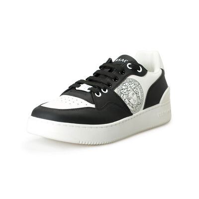Versace Women's Medusa Logo Black & White Leather Sneakers