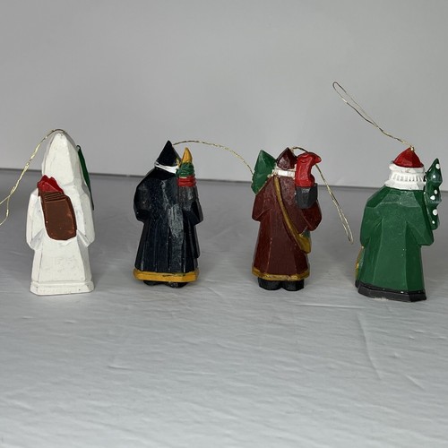 Vintage Hand Carved Painted Wooden Santa Claus 4 Christmas Tree Ornaments - Picture 3 of 6