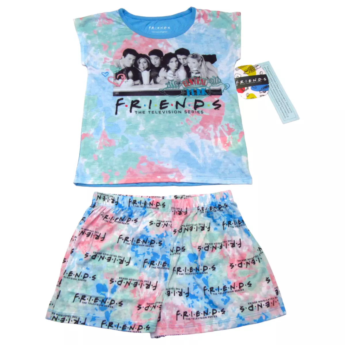 FRIENDS TV Show Girls Size S 6 7 2PC Sleepwear Set T Shirt Shorts Tie Dye