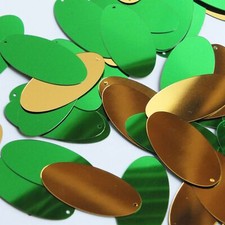 Oval Sequin 1.5" Green Gold Shiny Metallic Reversible Paillettes Made in USA