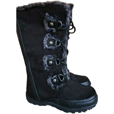 Nine West Daffodil Black Faux Fur Lace Up Zip Up Winter Boots Girls' Size 2M.New