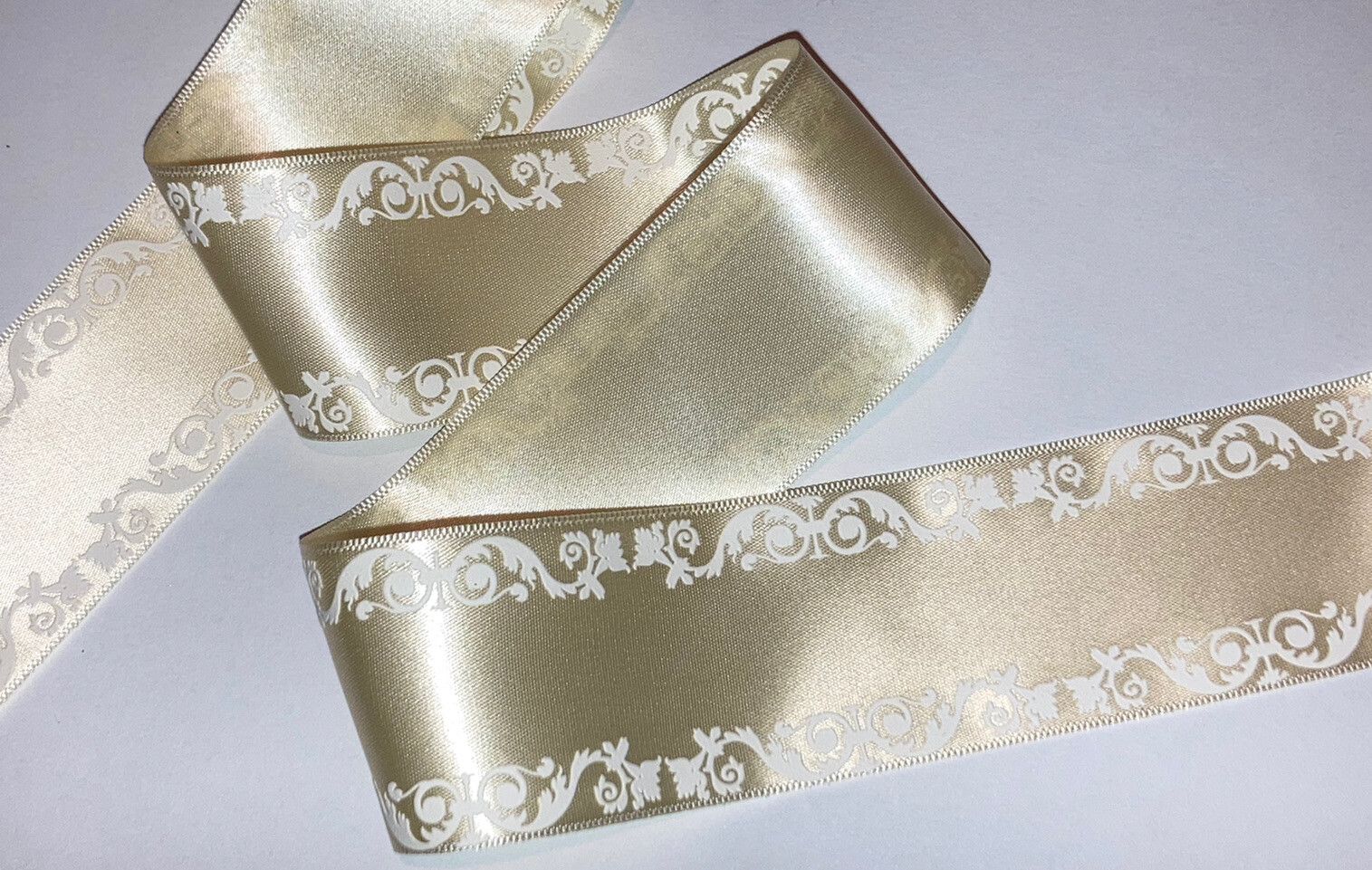 Ivory White Ribbon NEW 38mm x2meters Ivory Satin Ribbon w White Embossed Edge, Wedding ...