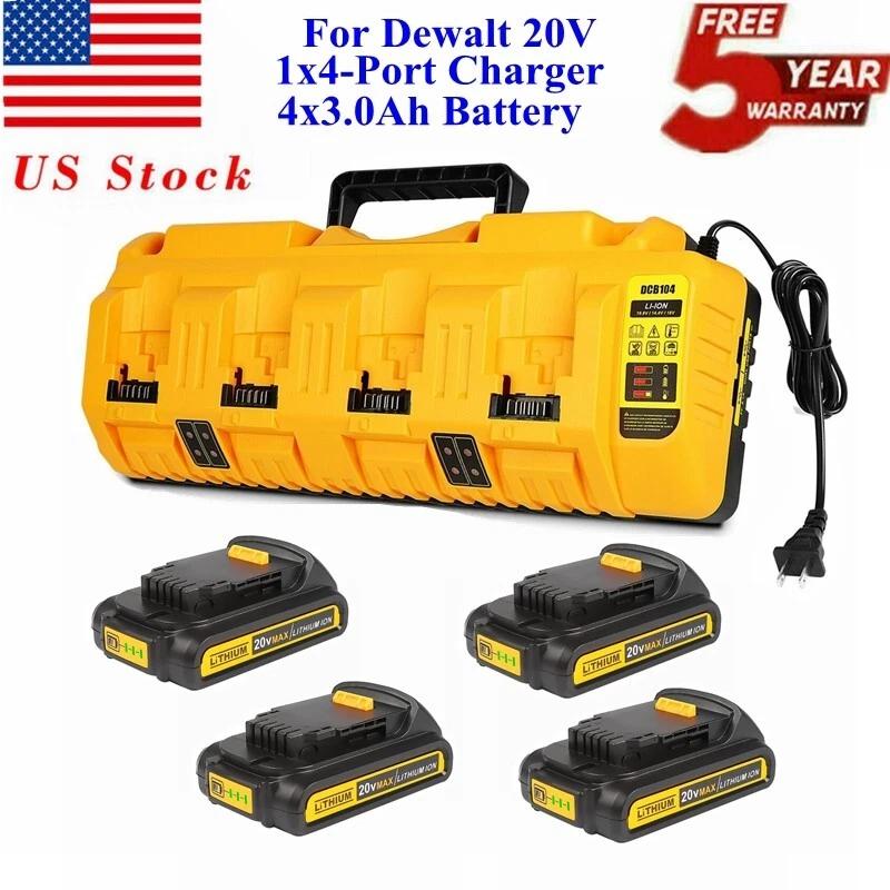 Chargeur de batterie Dewalt DCB104 YEX-BUR 4 ports pour batteries Li-ion  Dewalt 14,4 V-20 V Max 12 A 320 W de remplacement rapide DCB102 DCB102BP