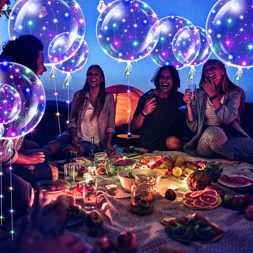 Confezione da 10 palloncini BoBo illuminati LED 20" palloncino a bolla trasparente festa compleanno - Foto 5 di 11