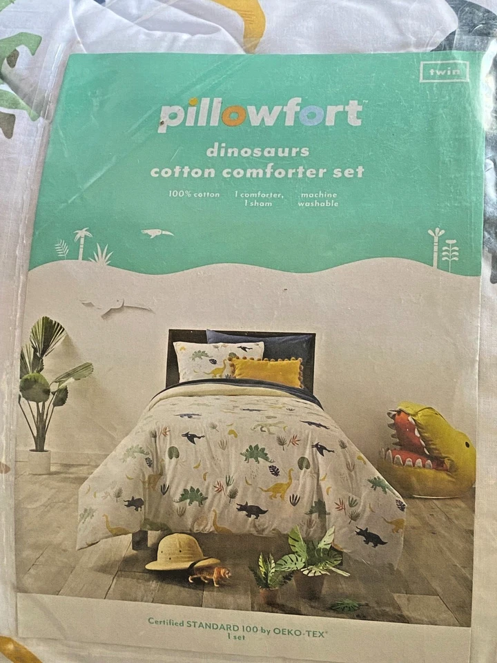 全新 PILLOWFORT 恐龙 棉双棉被子套装 带枕套 — 第 2/4 张图片
