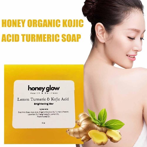 Honey Glow Lemon Turmeric Kojic Acid Soap Bar Turmeric FaceBody Soap USHOT - Picture 5 of 11
