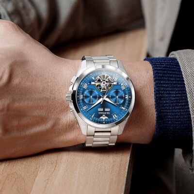 OUPINKE Automatic Mechanical Watch Tourbillon Chronograph Calendar Wristwatch