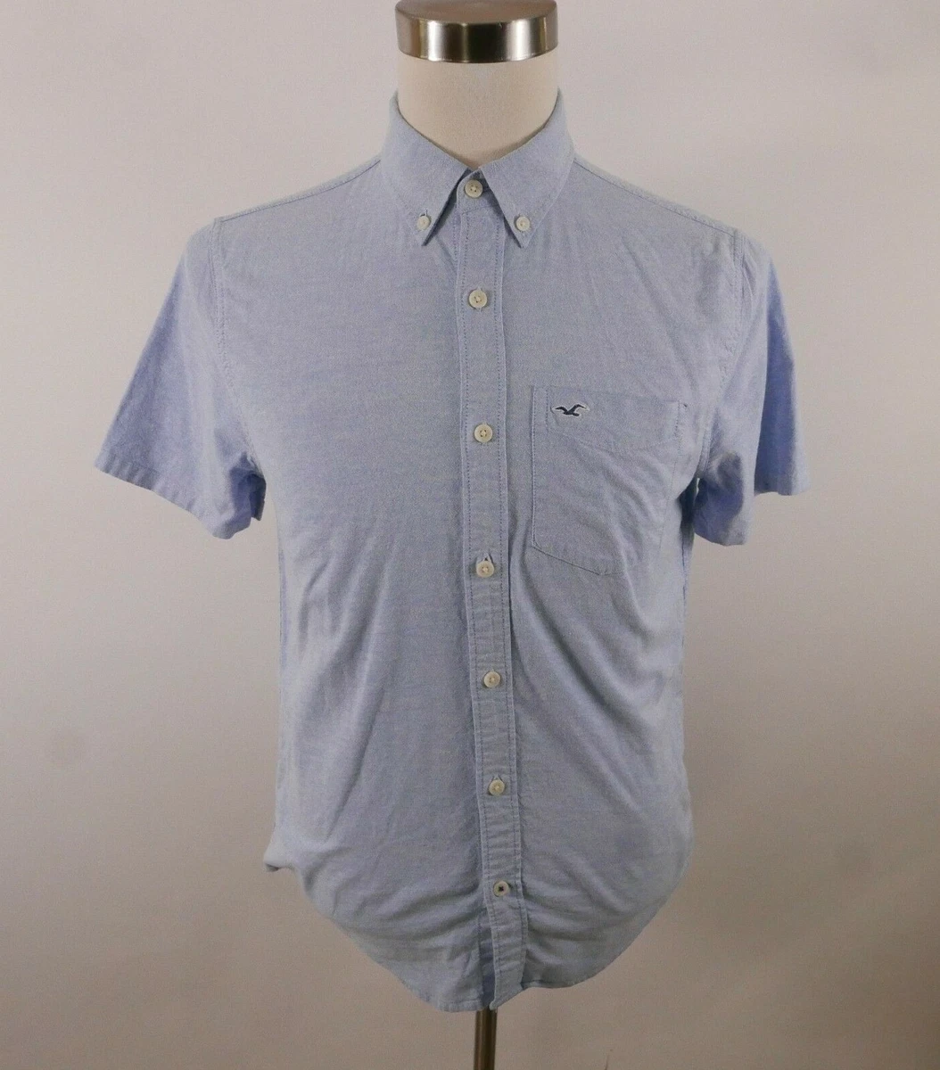 Hollister Mens Epic Flex Stretch SS Button Up Light Blue Dotted Dress Shirt  S