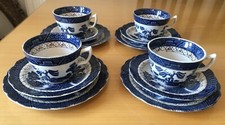 Vintage Booths Blue White Real Old Willow Pattern Side Plate Cup & saucer X 4