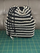 VTG BLACK Crochet Pouch PURSE Hiawatha Bag Pearl/BEADED/Gold Accents