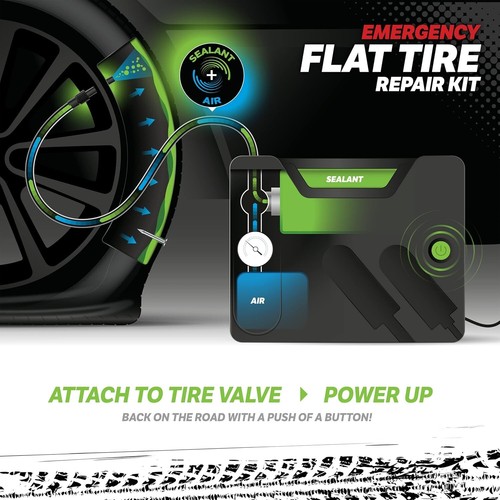 Flat Tire Repair Kit Emergency Sealant & Inflator Pump, Analog Car & Vehicle Use - Picture 8 of 8