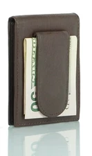 Leather Bifold Slim ID Card Holder Front Pocket Brown Men's Money Clip Wallet 