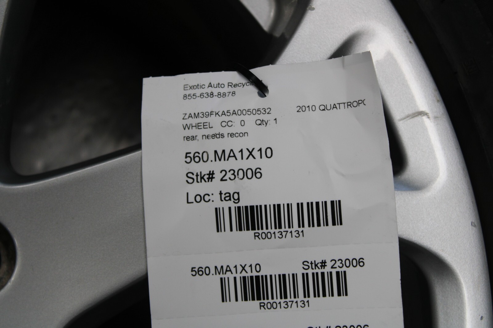 Maserati Quattroporte, Rear Wheel, Needs Recon, Used, P/N 237496