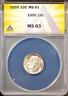 1955 Silver 10c Roosevelt Head Dime MS 63 ANACS # 7695975 + Bonus