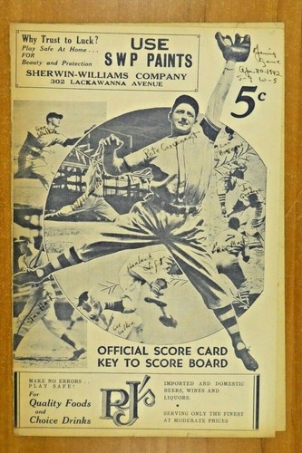 Allie Reynolds NY Yankees 1942 Raro Programa de Tarjeta de Puntuación de Béisbol de Ligas Menores - Imagen 1 de 3