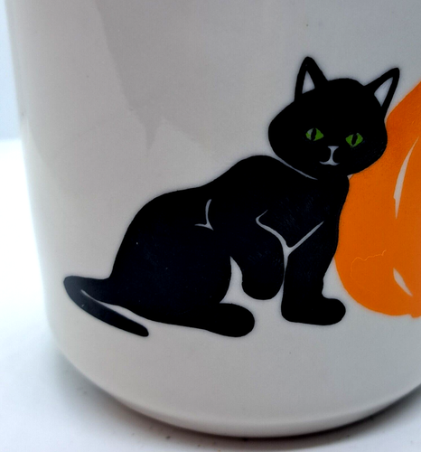 Vintage Brazil Sao Joao Porcelain Halloween Coffee Mug Pumpkins Black Cat - Picture 3 of 7