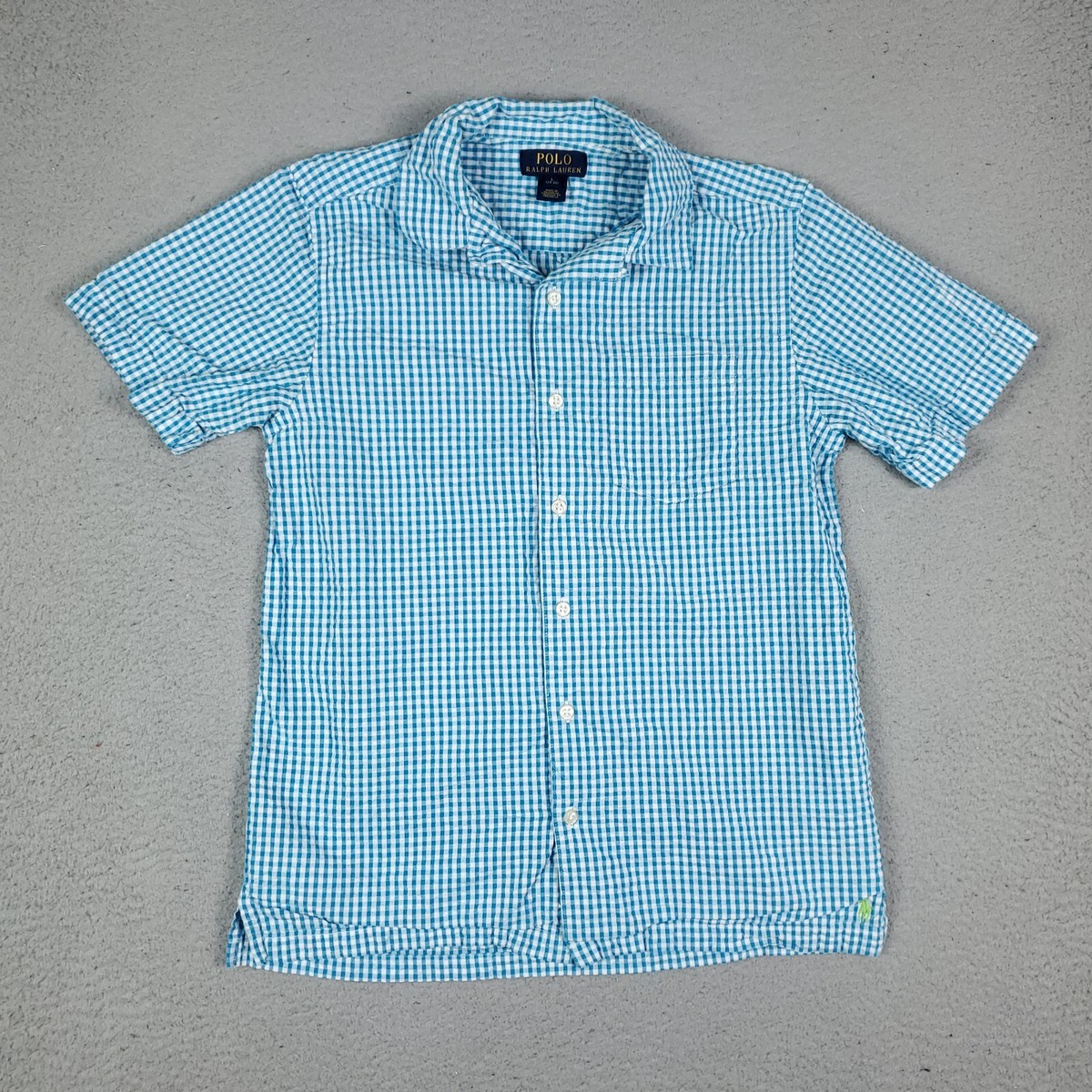 Polo Ralph Lauren Seersucker Blue White Long Sleeve Button