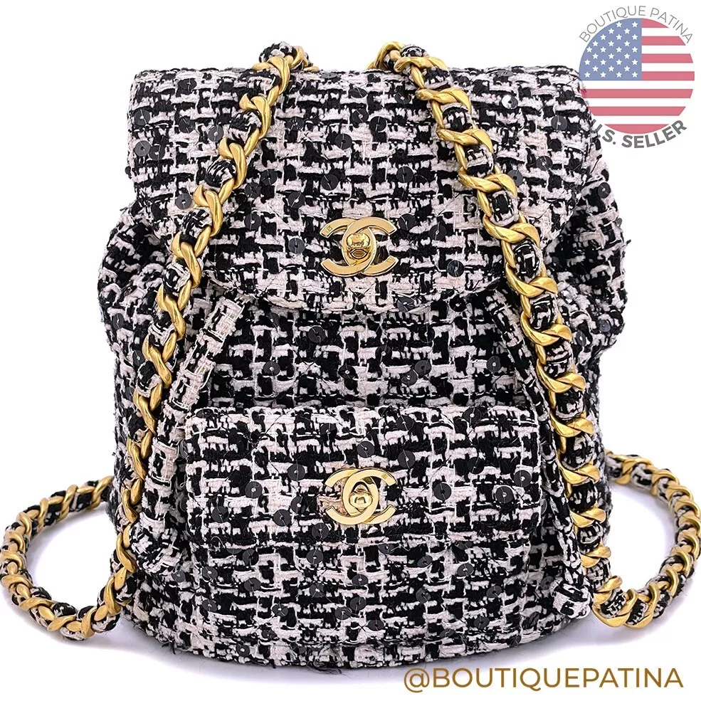 White and Black Wool Tweed Backpack Gold Hardware, 2022