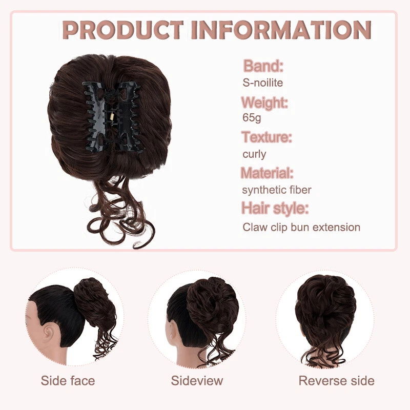Natural Curly Messy Bun Hair Piece Scrunchie Updo Claw Clip in Hair Extensions U - Image 4 of 4