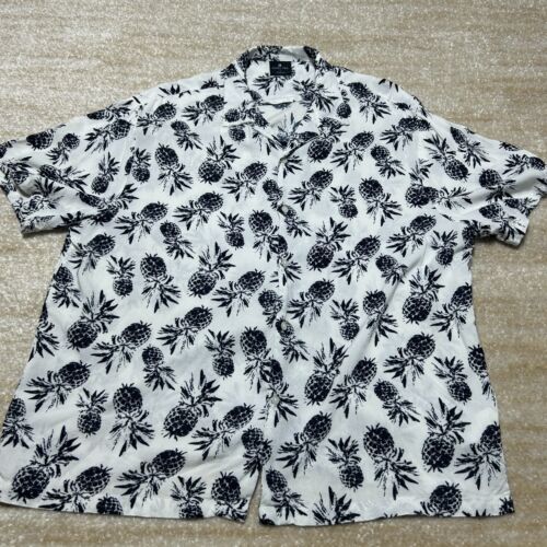 Level Ten Mens L Hawaiian Shirt Black Pineapple Viscose Short Sleeve Casual