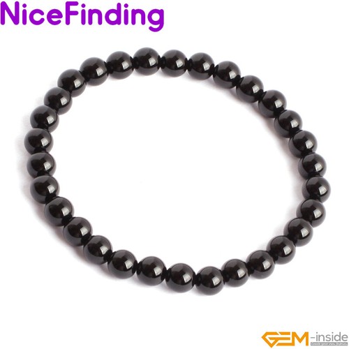 Natürlicher schwarzer Onyx Achat Perlen Stein dehnbares Armband 7 1/2" Charm Schmuck - Bild 10 von 34