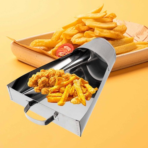JEUIHAU 2-Pack Stainless Steel French Fry Scoop - Double Handle Commercial Popcorn & Snack Scooper