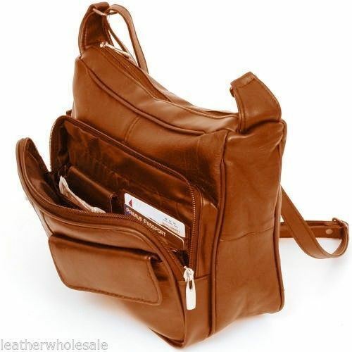 Women’s Leather Organizer Purse Shoulder Bag Multiple Pockets Cross Body Handbag