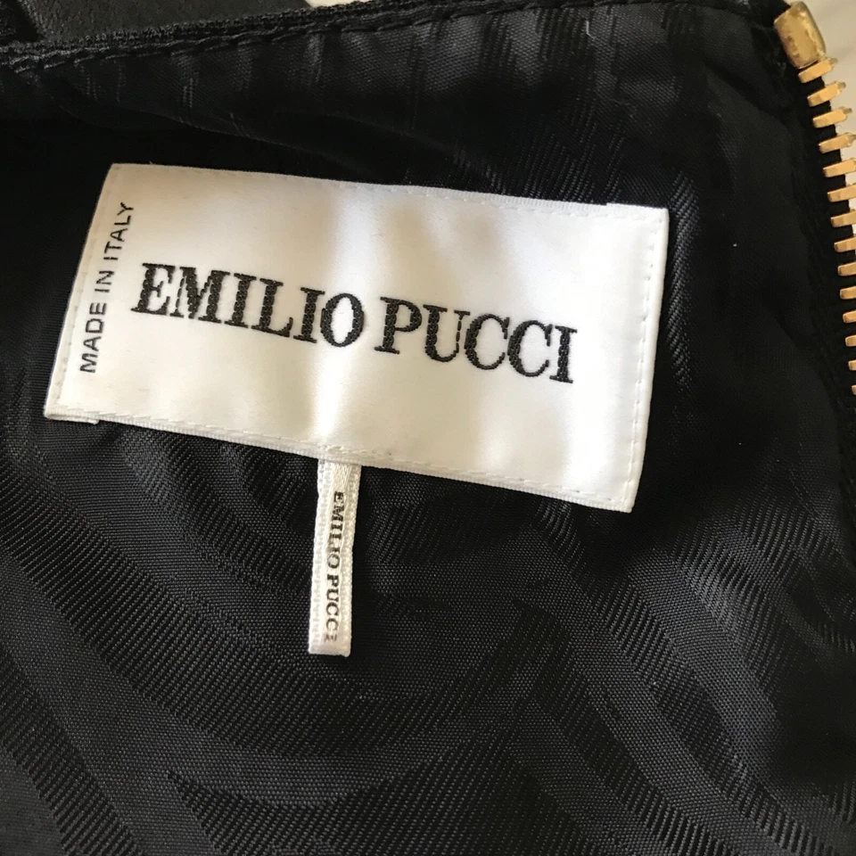 Emilio Pucci Dress Womens 10 Black Wool Sheath Lamb Leather Cap Sleeves - Image 2 of 4