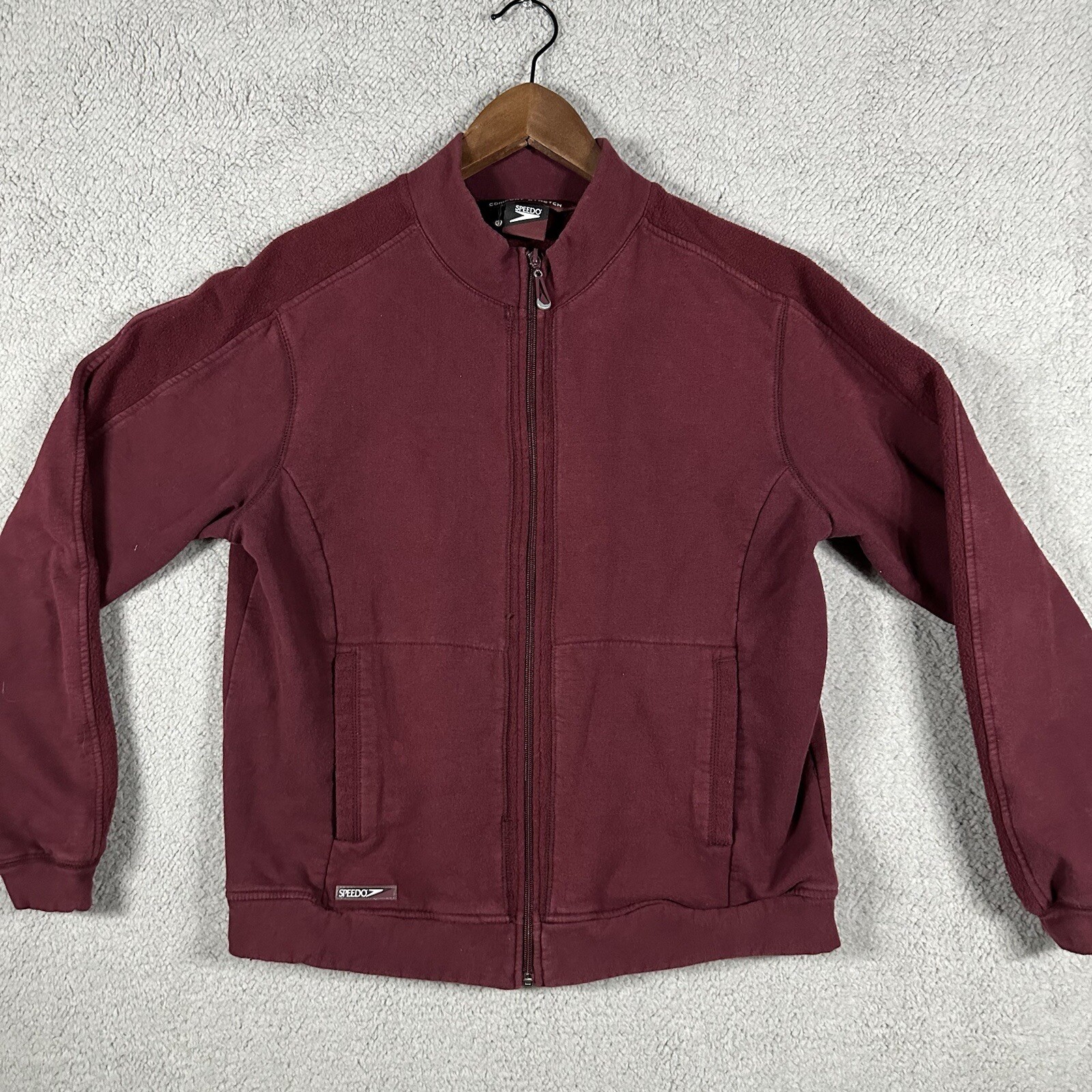 Vintage Speedo Shirt Mens Medium Red Full Zip Pockets Jacket Comfort Stretch