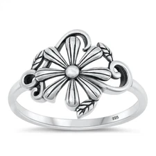 925 Sterling Silver Flower Ring Nature Fashion Band 14.7mm Size 5-10