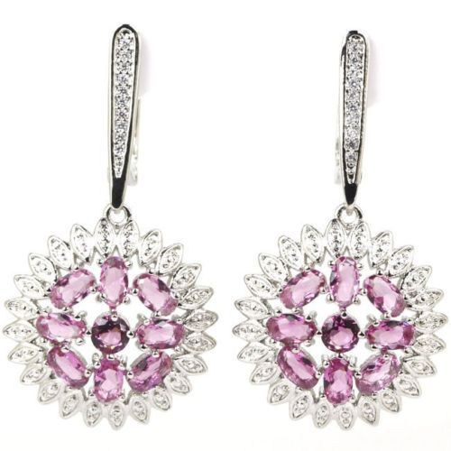 PRECIOSOS PENDIENTES DE PLATA DE LEY TURMALINA ROSA BRASILEÑA/PARA BODA,FIESTAS