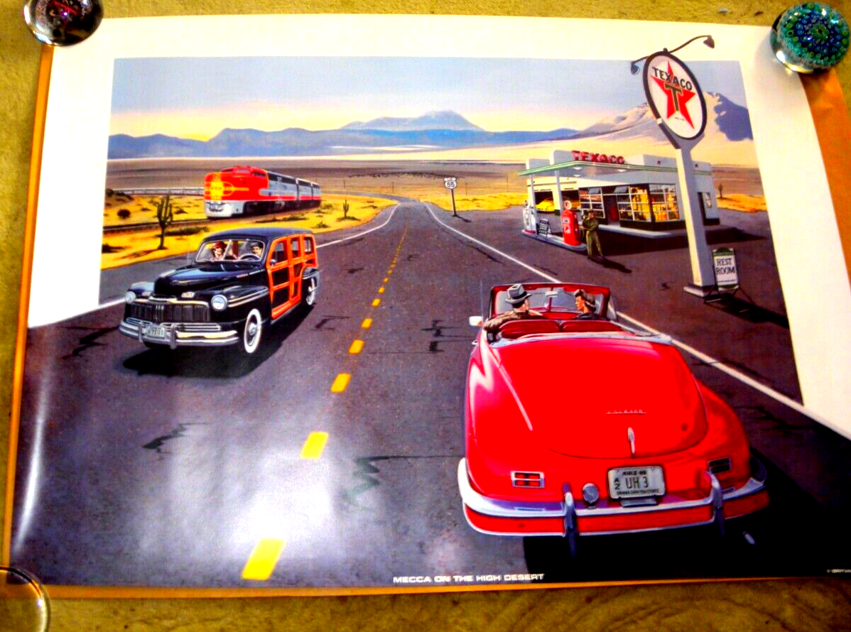 VINTAGE BEAUTIFUL POSTER TEXACO GAS STATION ROUTE 66 BY CLEWORTH
