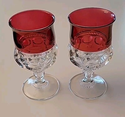 Set of 2 Tiffin-Franciscan Ruby Red Flash Kings Crown Water or Wine Glasses. 