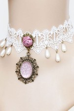 Women's Ladies Fashion Jewellery White Lace Collar with Resin Diamond Necklace