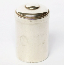 Antikes Salbgef&auml;&szlig; Chrismarium Chrismatorium Messing versilbert H&ouml;he 4,5 cm 19.Jh
