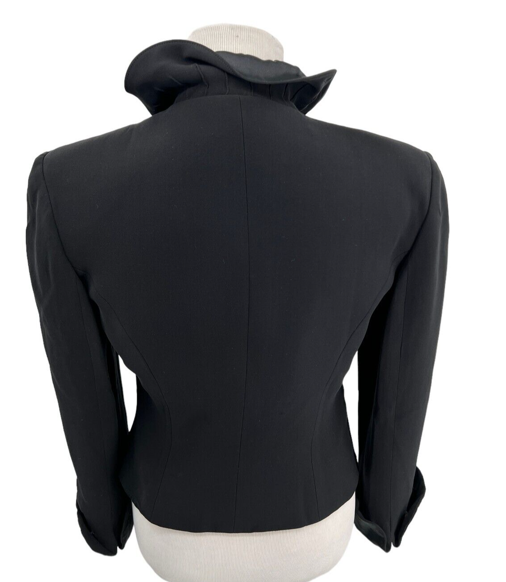 Armani Collezioni Jacket Black Silk Crepe Ruffle Collar Blazer