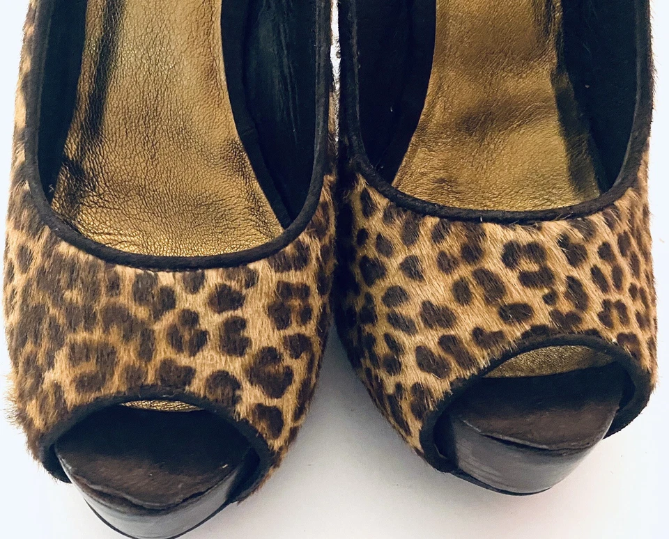 Sapatos PELLE Moda 8.5M peep-toe chita leopardo animal salto estilingue em excelente estado usado! - Imagem 4 de 4