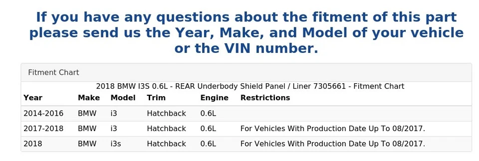 BMW I3S 2018 0,6 L - Panel protector trasero debajo de la carrocería/revestimiento 7305661 Foto 4 de 4