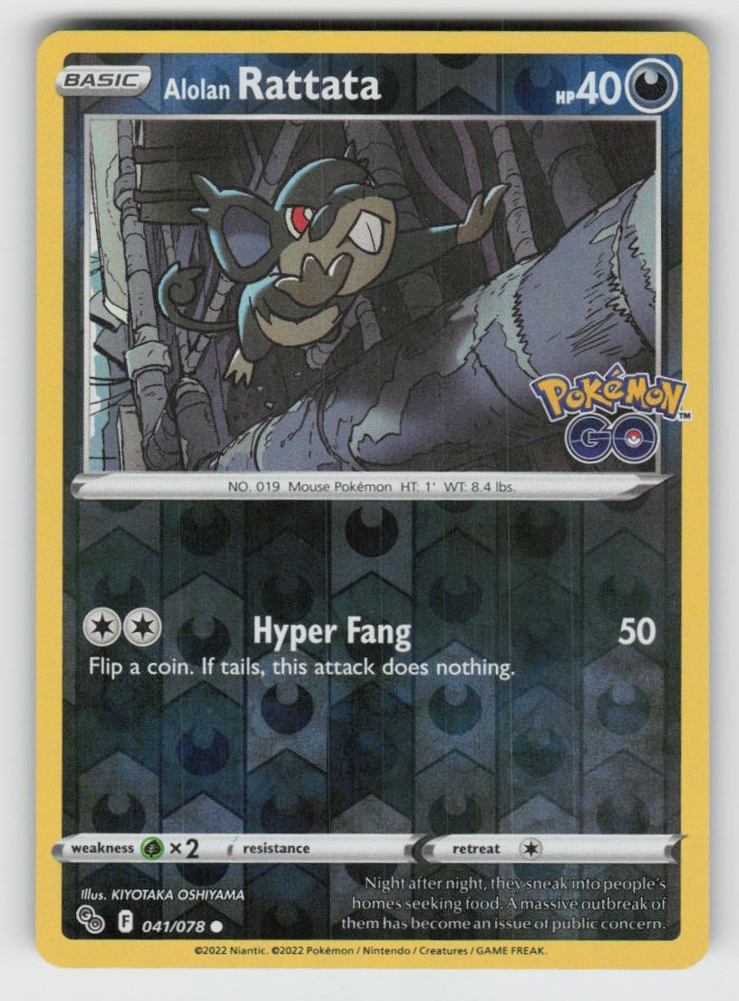 Reverse Holo Alolan Rattata 041/078 Common Pokemon GO Near Mint