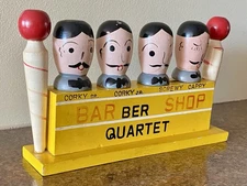 Vintage 1950's BARBER SHOP QUARTET Wooden Bar Set Opener Corkscrew Cork Stoppers