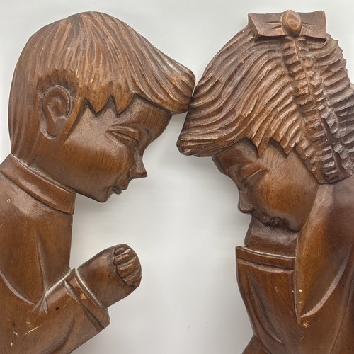"Placas de pared de madera vintage de 12"" para niños y niñas rezando arte religioso cristiano tallado" - Imagen 2 de 18