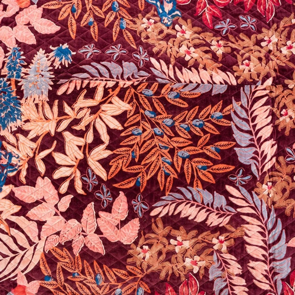 Boho Cotton Velvet Embroidered Quilt – Autumn Garden Pattern in Rust & Wine - Image 4 of 4
