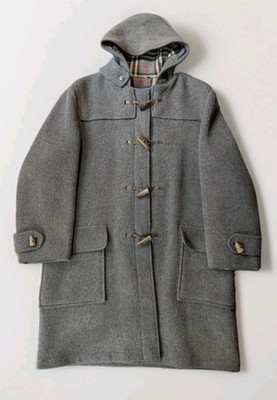 VTG Burberry 100% Wool Duffle Toggle Coat Hooded Nova Check England Mens Large