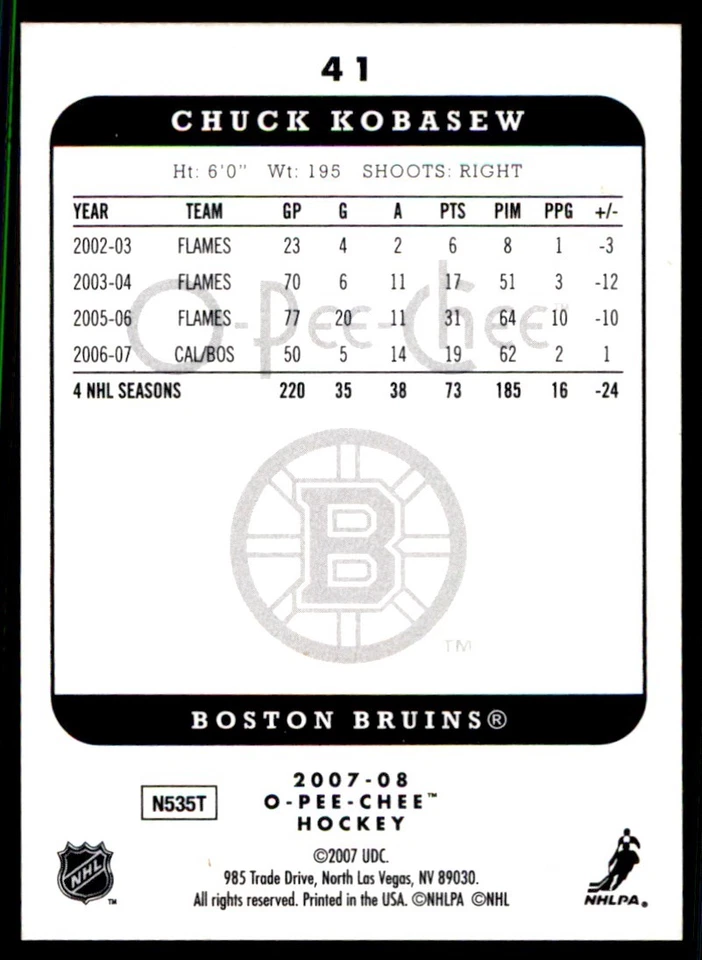 2007-08 O-Pee-Chee Micromotion Chuck Kobasew Boston Bruins #41 - Image 2 of 2