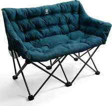Double Camping Chair for Adults, Padded Folding Camping Love Seat with Side Pock