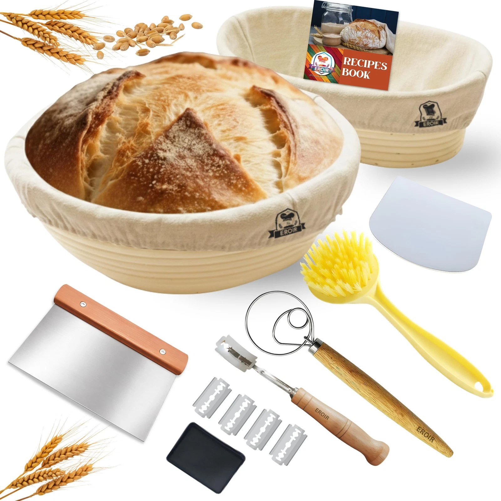 Sourdough Banneton Bread Proofing Basket Set - 9" Round 10" Oval Linen Lined ...