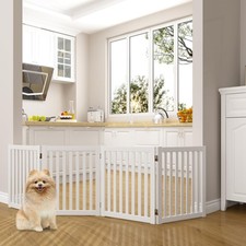 Wooden Freestanding Pet Gate, 4 Panel 24 Inch Step Over Fence, Expands Up to ...