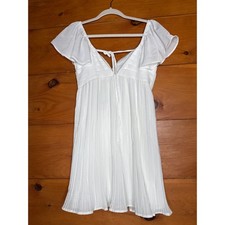 NWT Lulus Amalfi Coast White Pleated Flutter Sleeve Mini Dress Swing Cocktail S