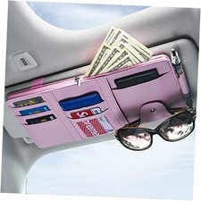 Pink Car Sun Visor Organizer, Sunglasses Holders for Car Sun Visor PU Auto